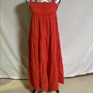 HYFVE Coral Orange Multi Tiered Smocked Backless Maxi Sundress Small